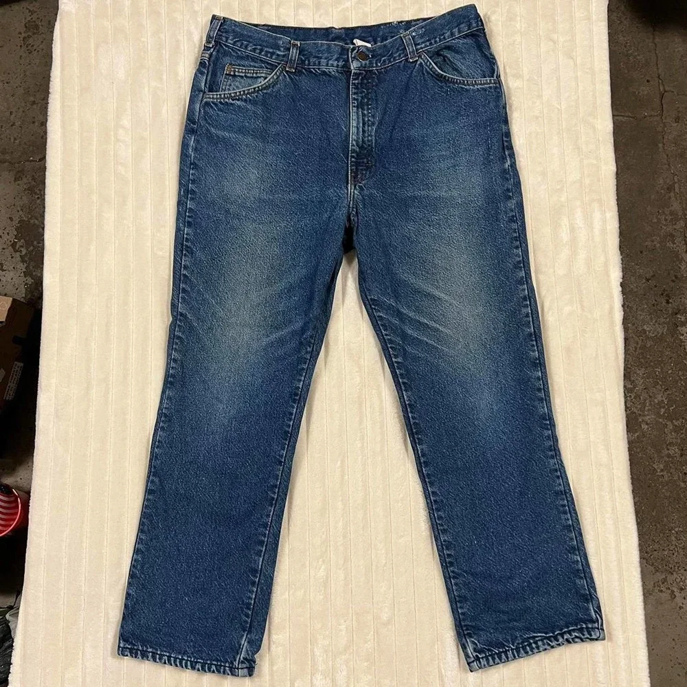 Vintage Dickies 36x28 Faded Denim Straight Leg Blue Jeans with Liner - Picture 2 of 8